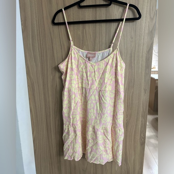 SHOW ME YOUR MUMU Caroline Mini tiered Dress Medium Lemonade Cheetah yellow pink - Picture 4 of 8